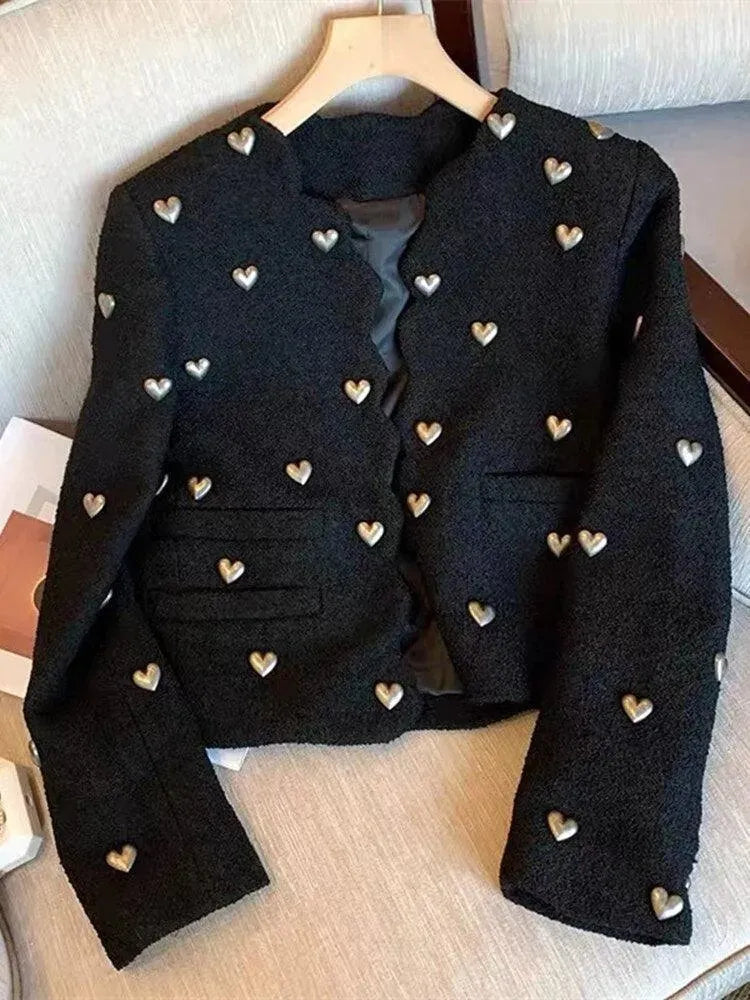 Rhea-Lydia | Women's Heart-Embellished Cropped Blazer
