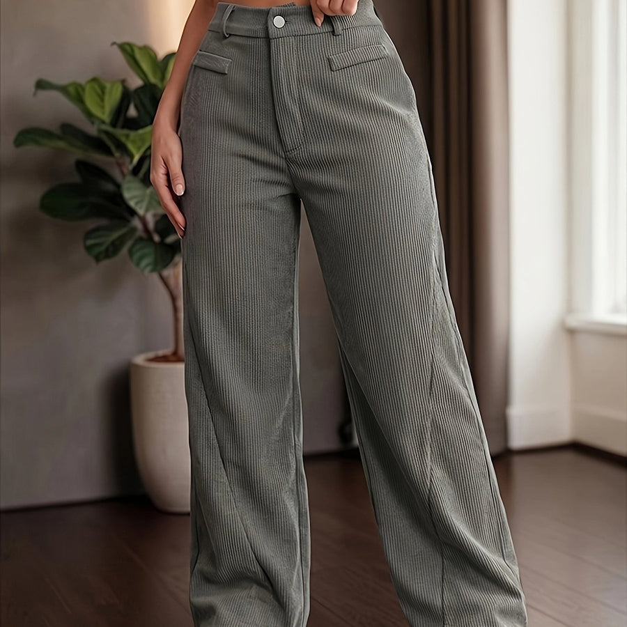 Katharine | Women's High-Waist Wide-Leg Ribbed Trousers