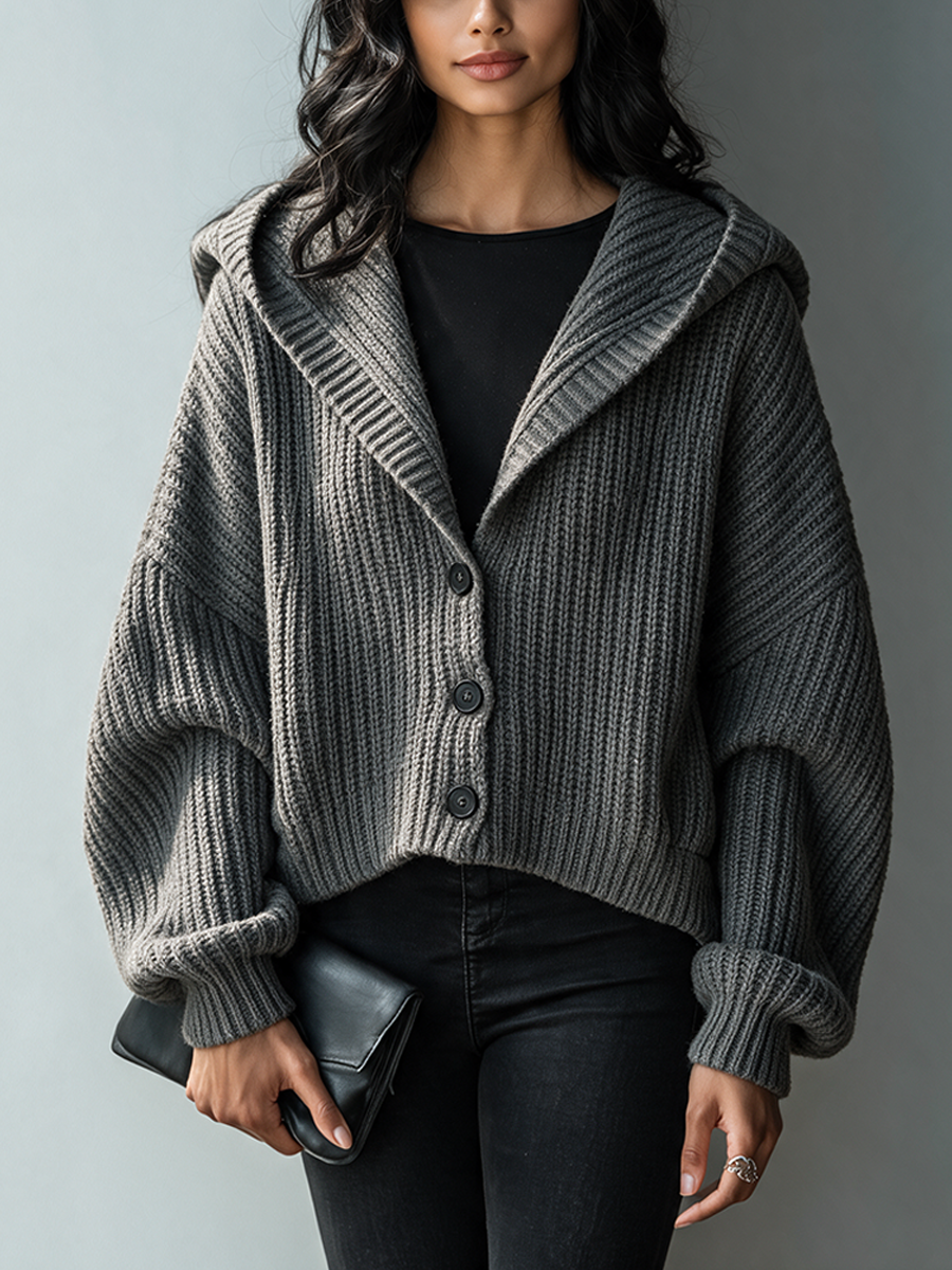 Agnes-Beatrix | Women's Hooded Chunky-Ribbed Knit Cardigan