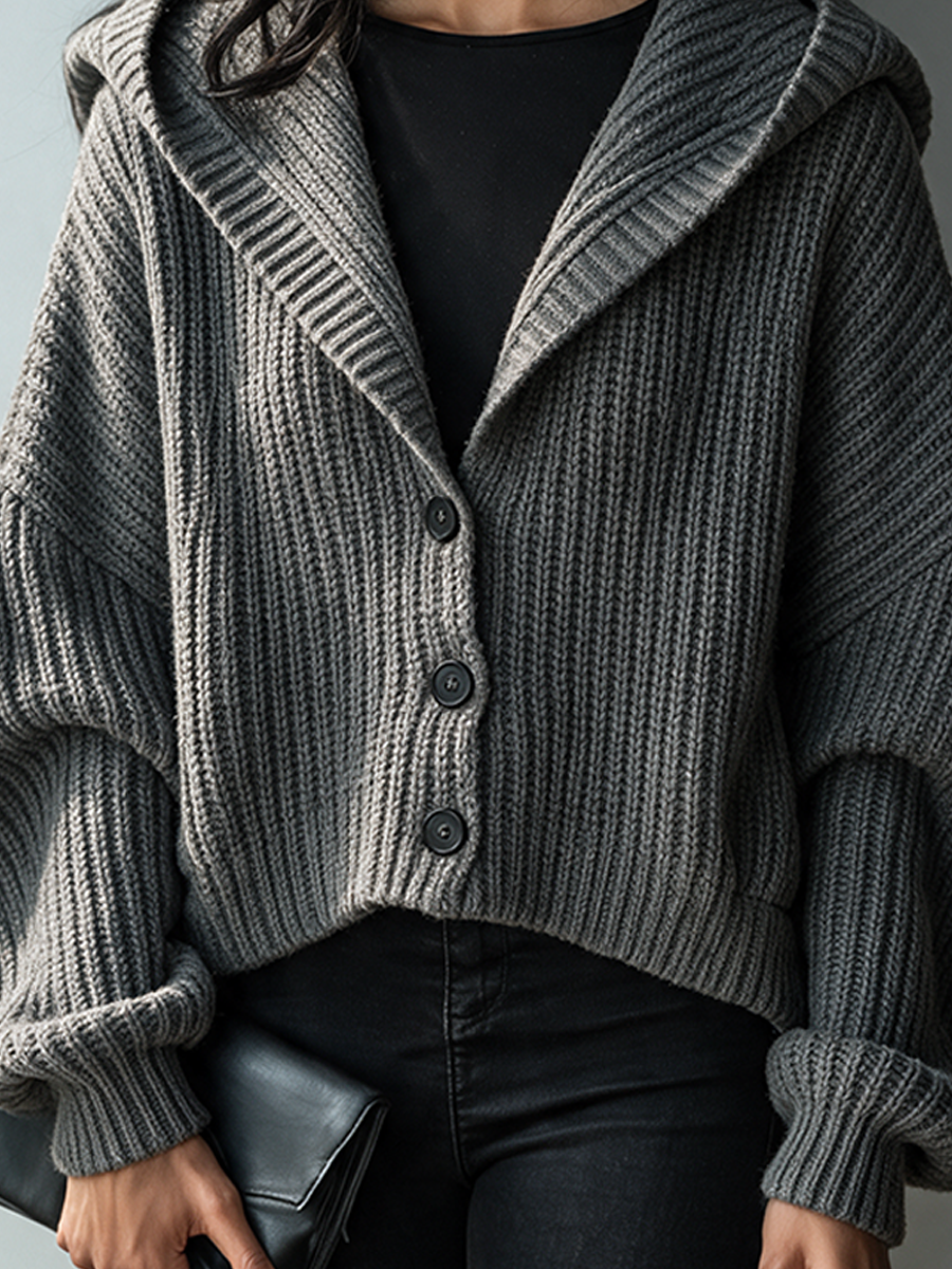 Agnes-Beatrix | Women's Hooded Chunky-Ribbed Knit Cardigan