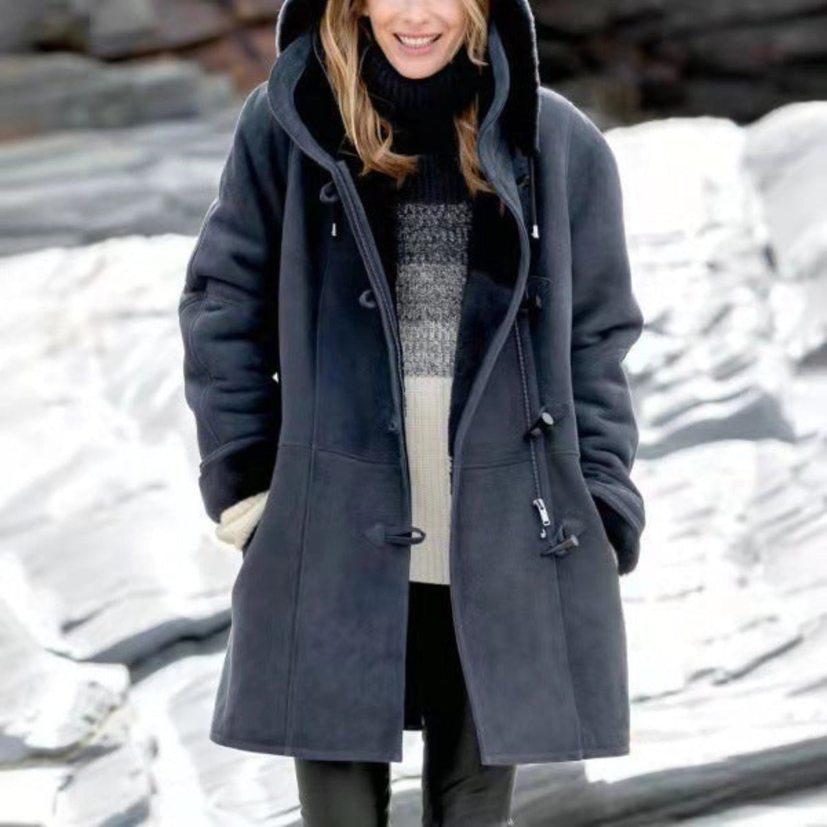 Penelope-Cecile | Women's Hooded Duffle Peacoat with Toggle Buttons