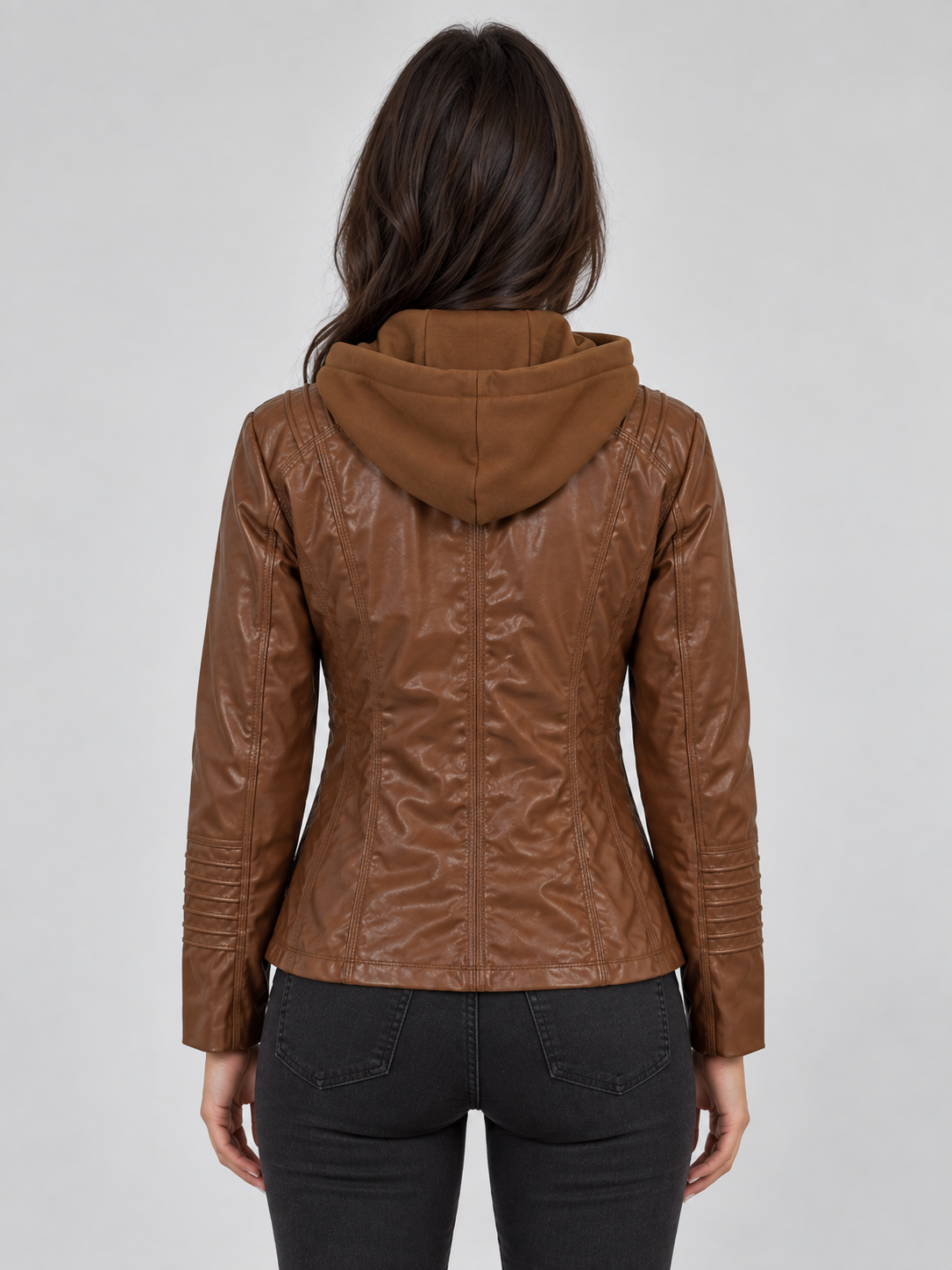 Alba-Carmen | Women's Hooded Faux Leather Biker Jacket