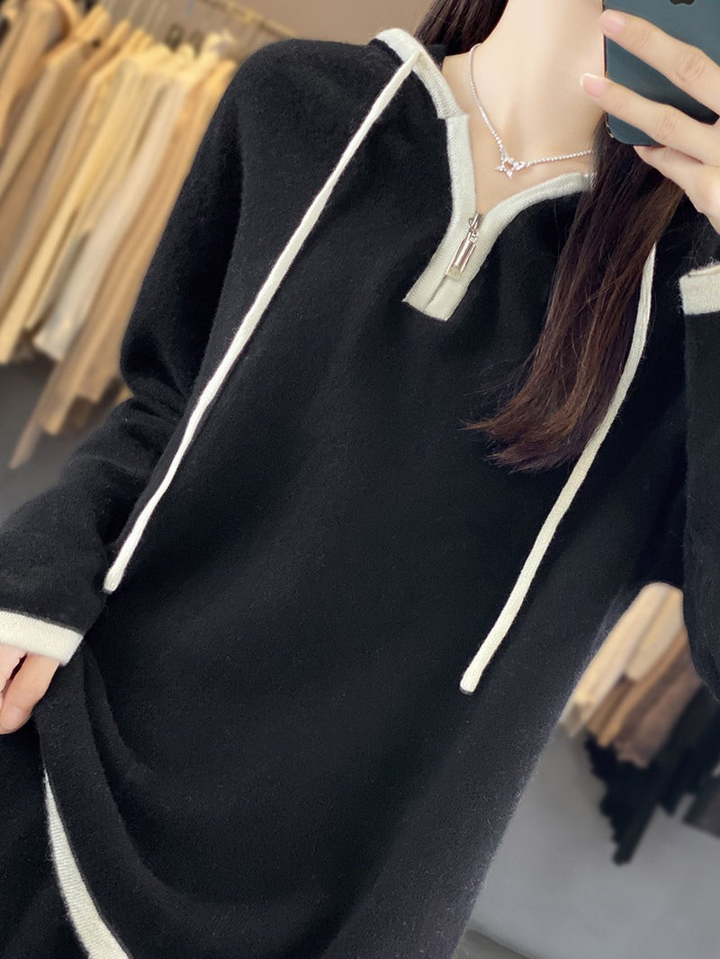 Petra-Delia | Women's Hooded Knit Lounge Set with Wide-Leg Pants