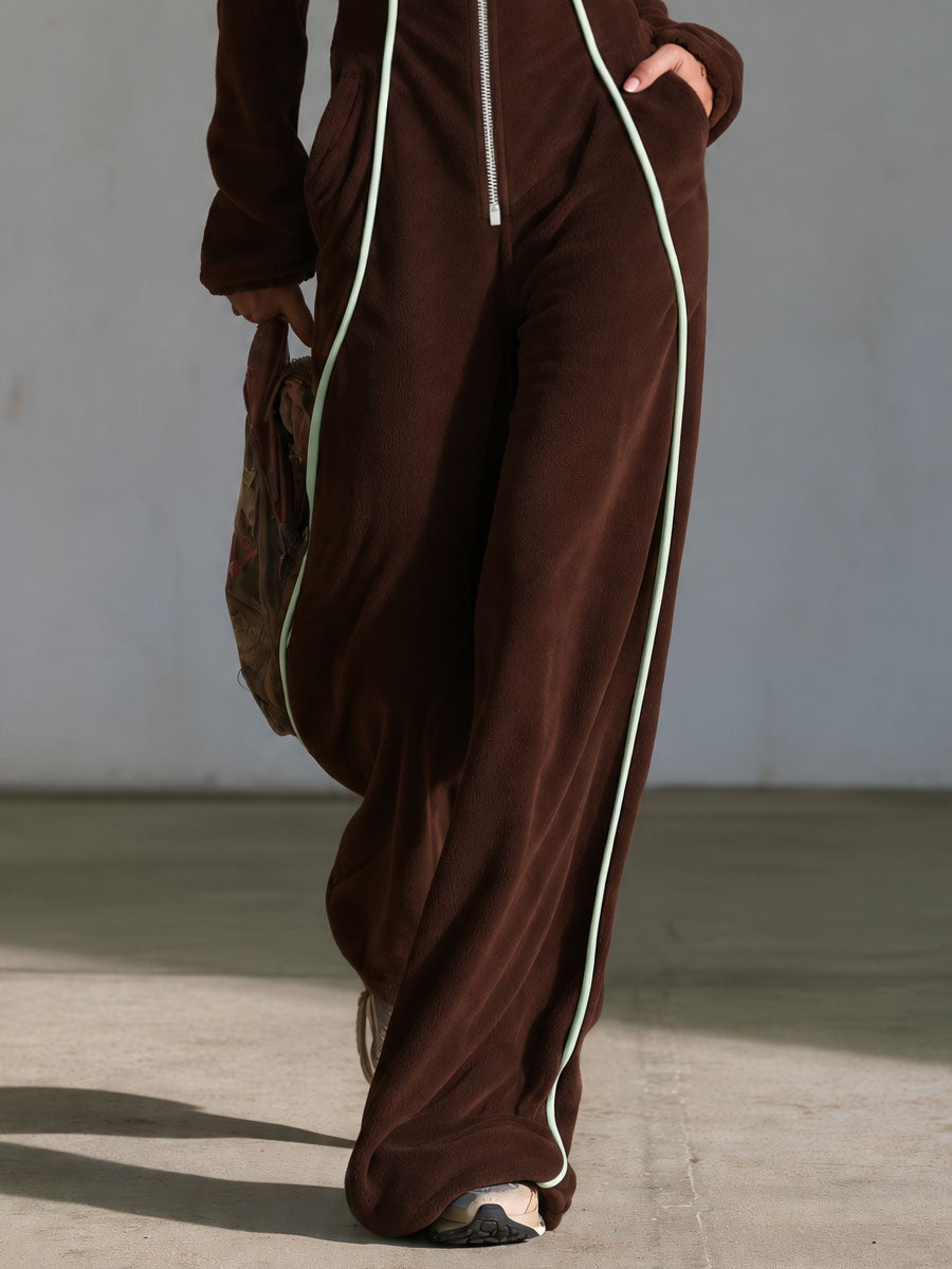 Stella-Astrid | Women's Hooded Leopard-Lined Fleece Jumpsuit