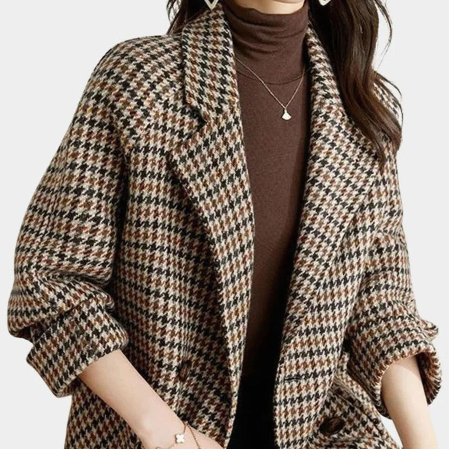 Meredith-Gwendolyn | Women's Houndstooth Double-Breasted Blazer Coat
