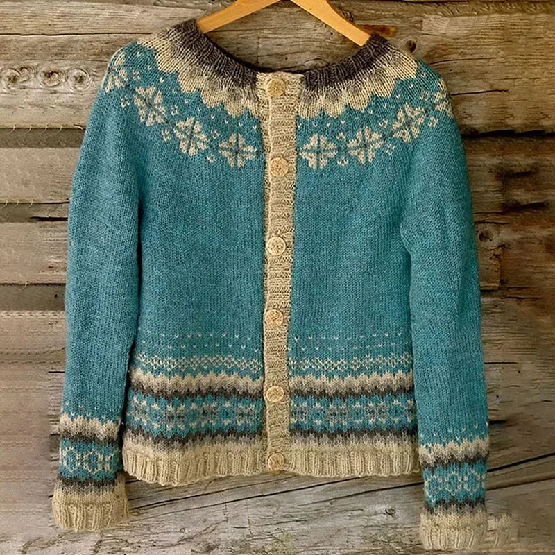Cornelia-Dorothea | Women's Icelandic-Inspired Patterned Yoke Cardigan