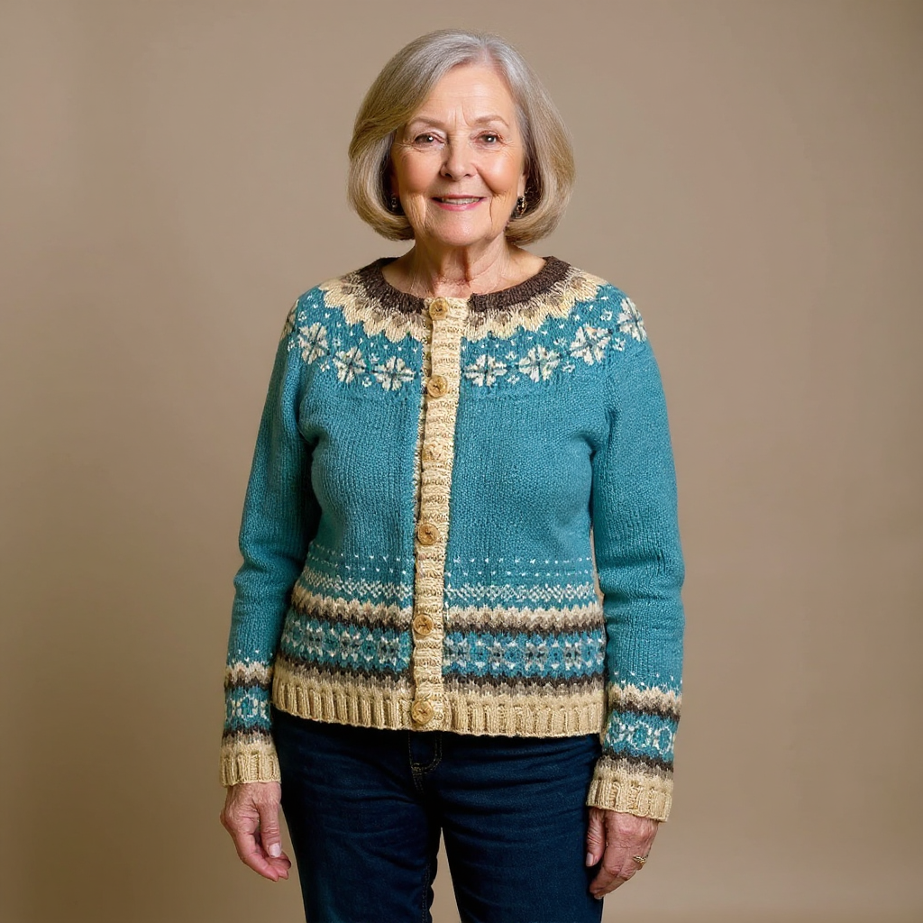 Cornelia-Dorothea | Women's Icelandic-Inspired Patterned Yoke Cardigan