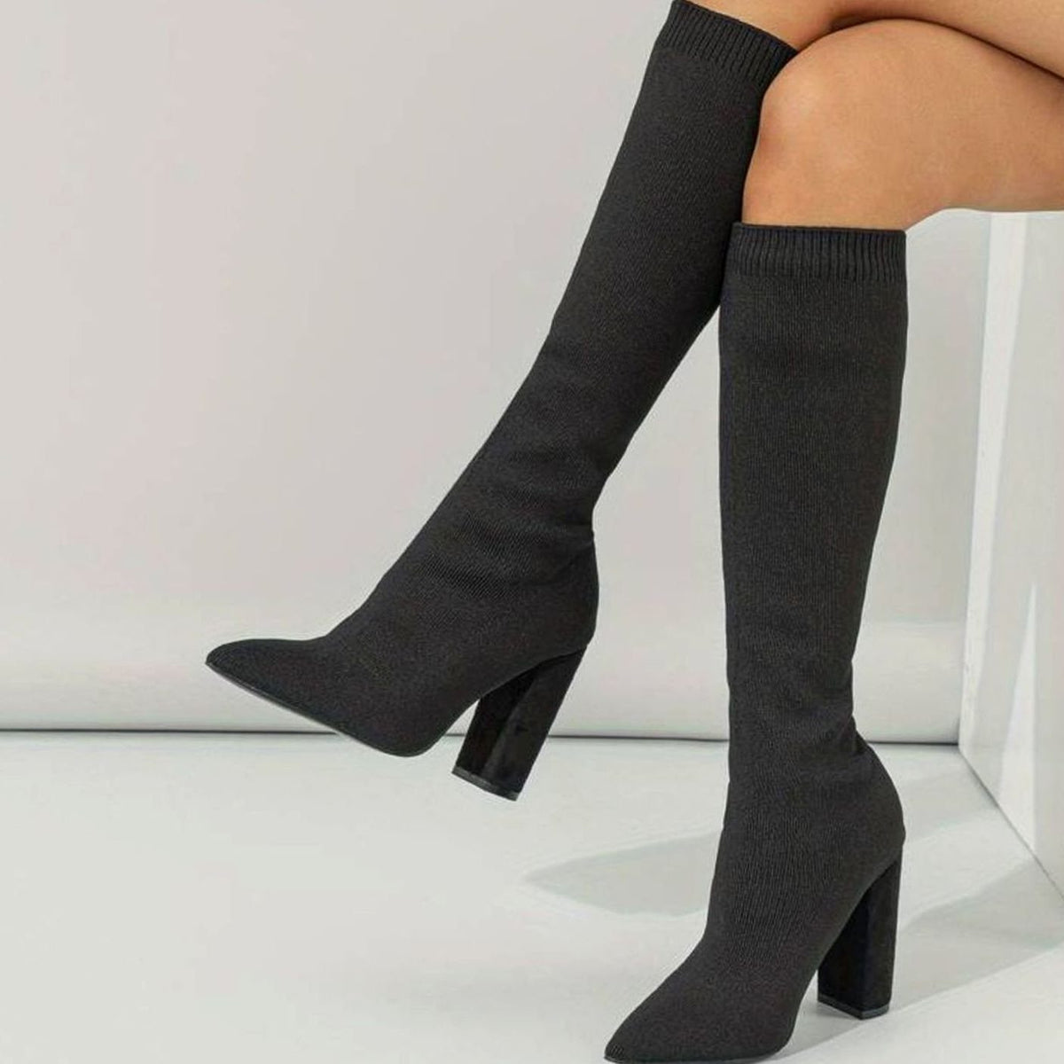 Lillian | Women's Knee-High Block Heel Sock Boots