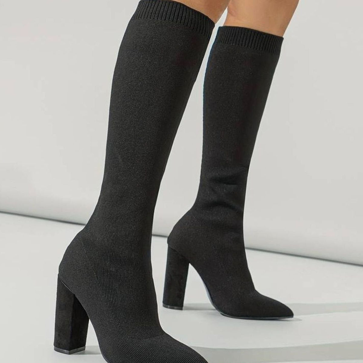 Lillian | Women's Knee-High Block Heel Sock Boots