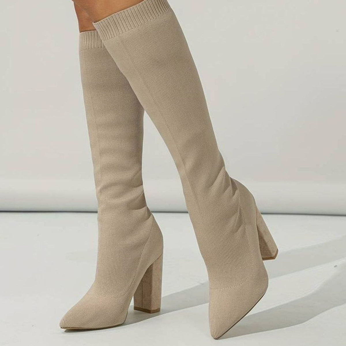 Lillian | Women's Knee-High Block Heel Sock Boots