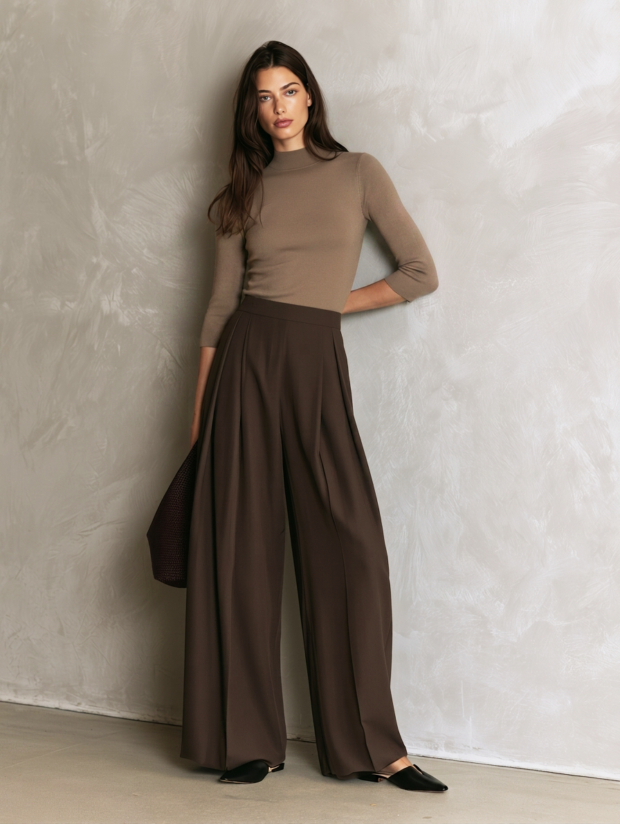 Stella-Annelise | Women's Knit Top and Woven Trousers Two-Piece Set