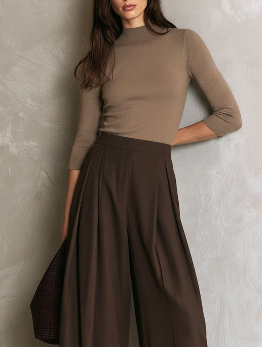 Stella-Annelise | Women's Knit Top and Woven Trousers Two-Piece Set