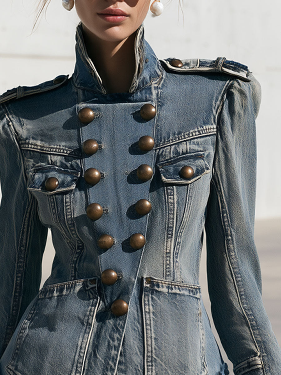 Sigrid-Stella | Women's Lace Ruffled Faded Denim Jacket