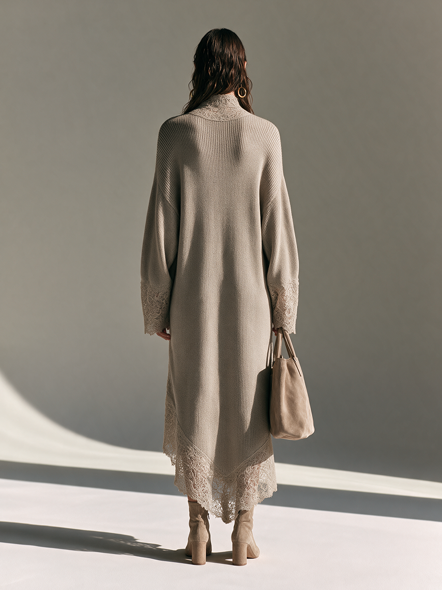 Ramona | Women's Lace-Trim Wool-Knit Maxi Dress