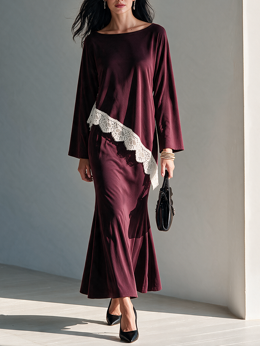 Magda | Women's Lace-Trimmed Fishtail Midi Skirt Set