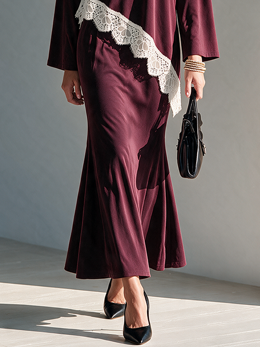 Magda | Women's Lace-Trimmed Fishtail Midi Skirt Set