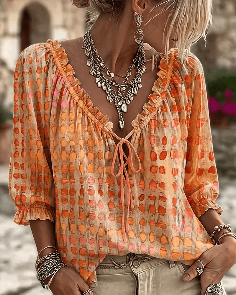 Selma | Women's Lace-Up V-Neck Blouse