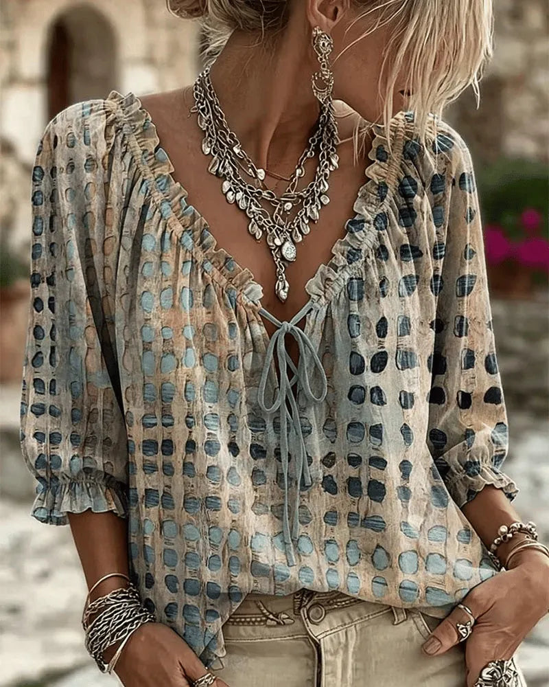 Selma | Women's Lace-Up V-Neck Blouse
