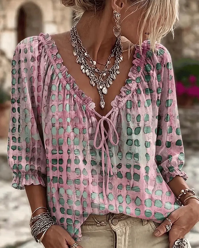 Selma | Women's Lace-Up V-Neck Blouse