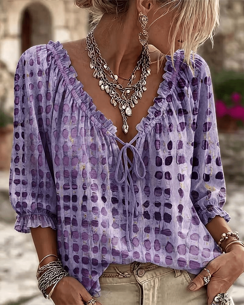 Selma | Women's Lace-Up V-Neck Blouse