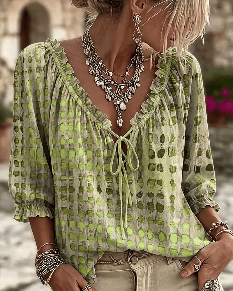Selma | Women's Lace-Up V-Neck Blouse