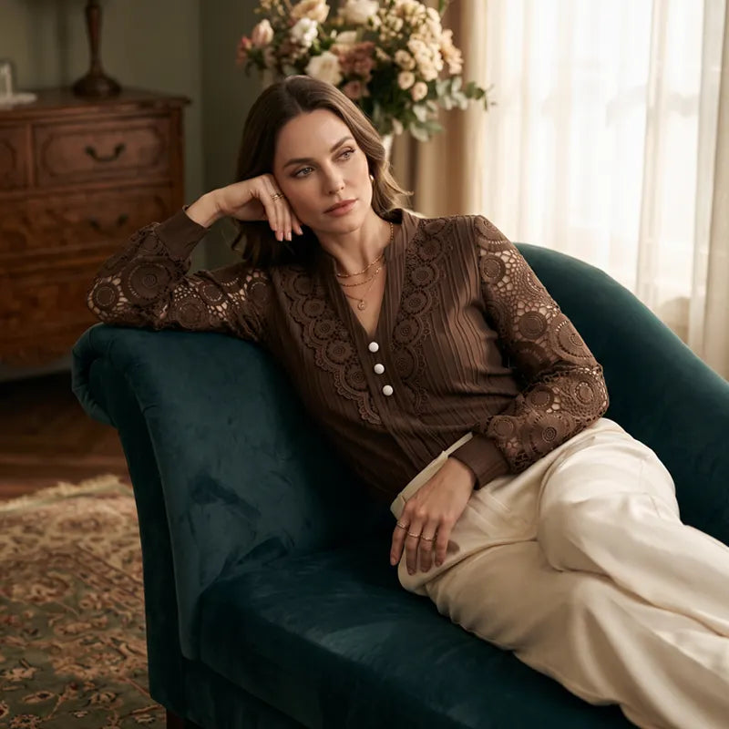 Sabine-Priscilla | Women's Lace V-Neck Blouse