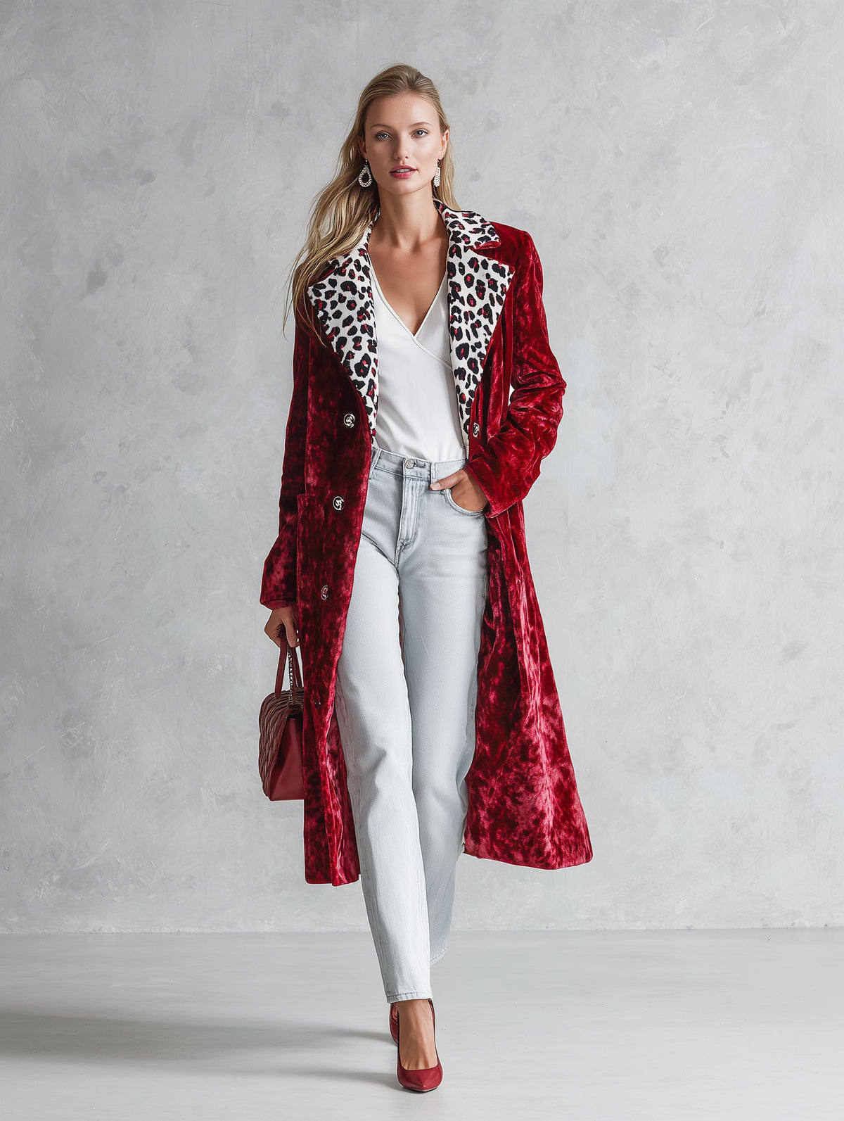 Violet-Odette | Women's Leopard-Collar Velvet Coat