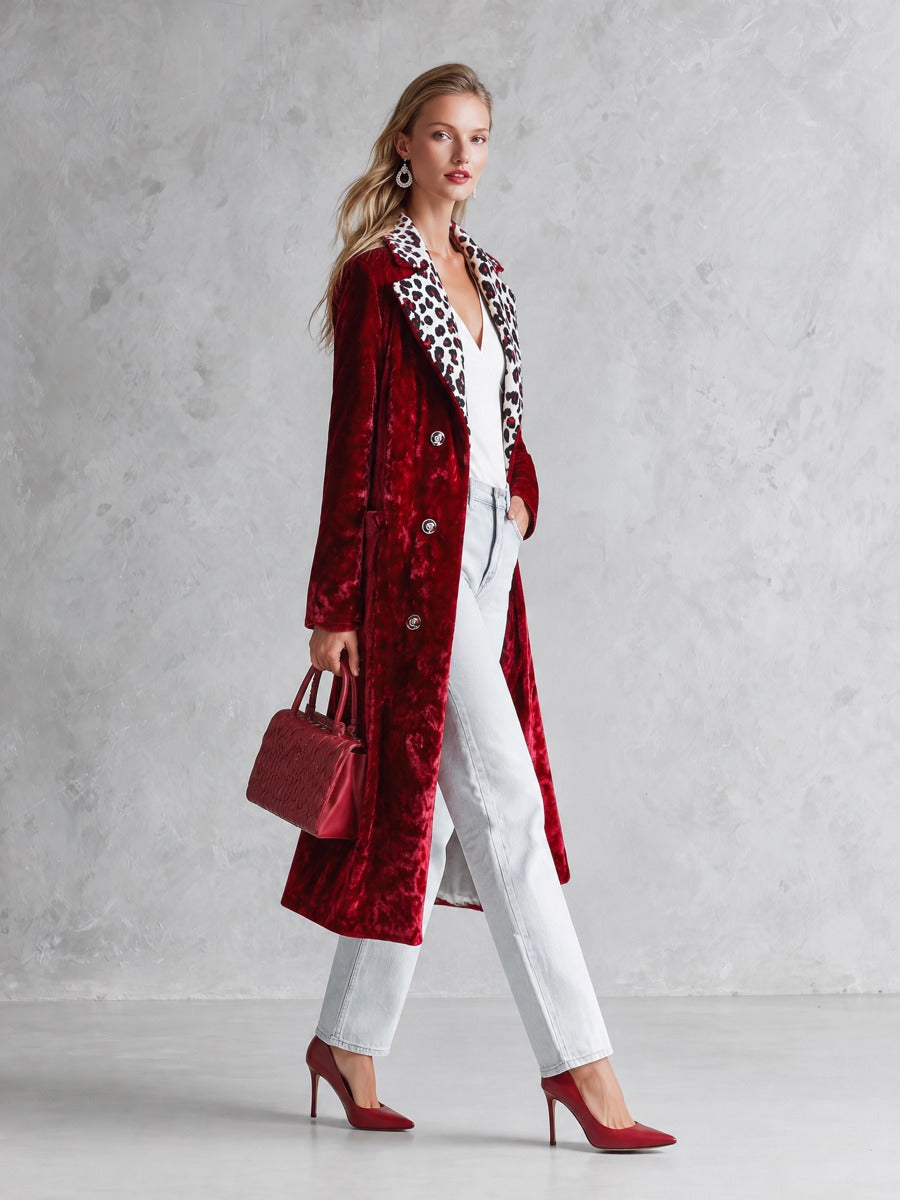 Violet-Odette | Women's Leopard-Collar Velvet Coat