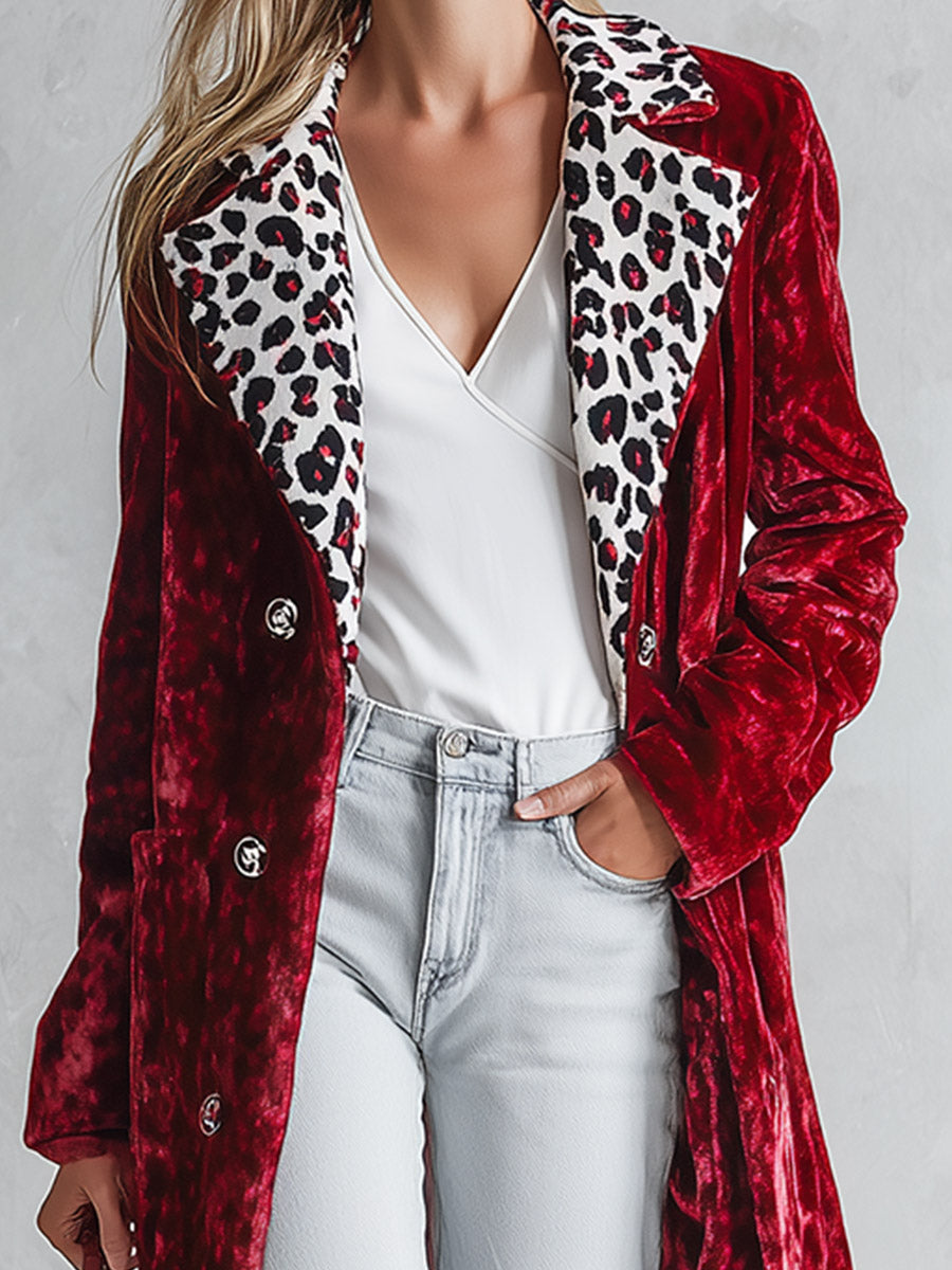 Violet-Odette | Women's Leopard-Collar Velvet Coat
