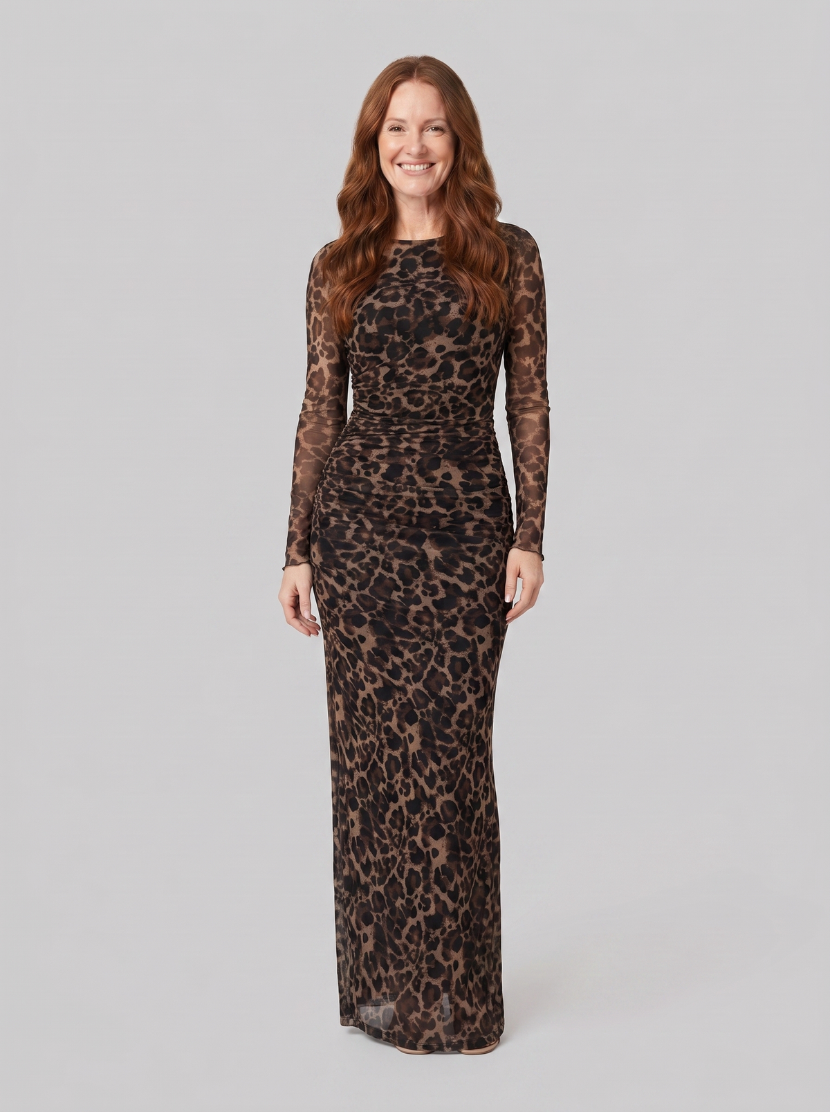 Greta | Women's Leopard Print Fitted Maxi Dress
