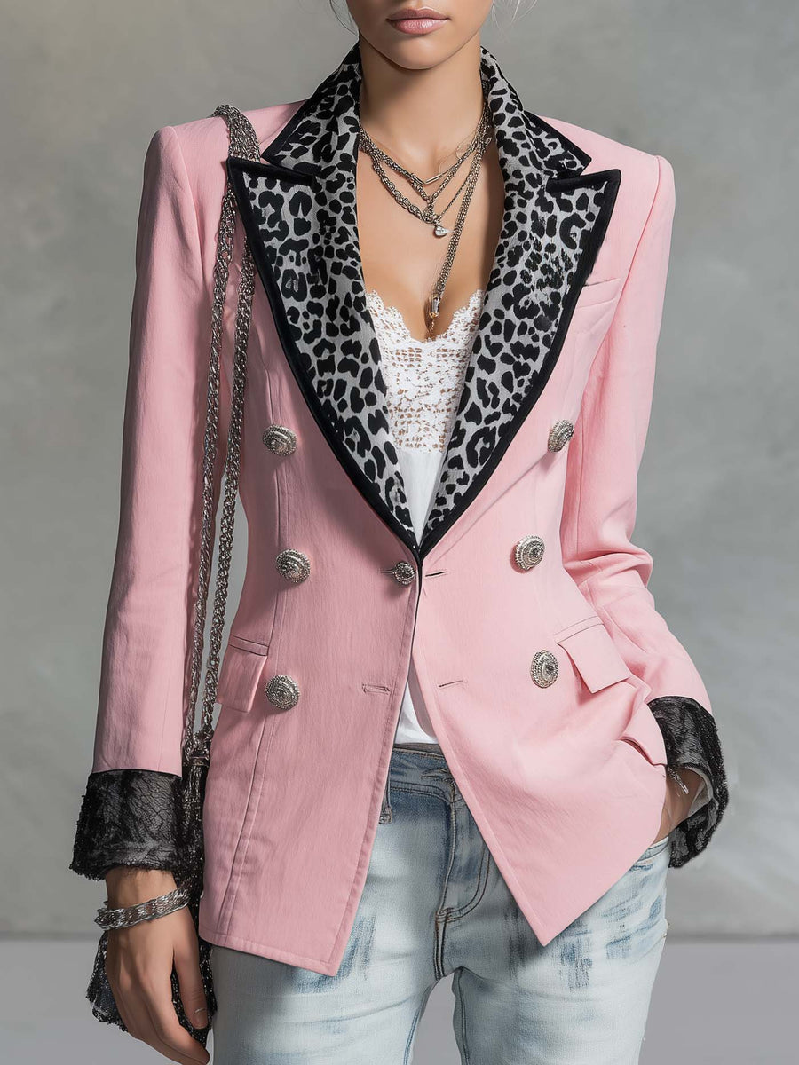 Harriet-Irene | Women's Leopard-Print Peak Lapel Blazer