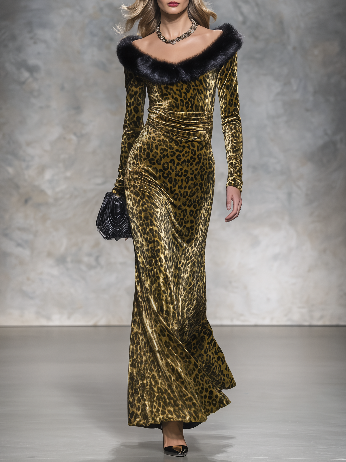 Judith-Clara | Women's Leopard-Print Velvet Maxi Dress