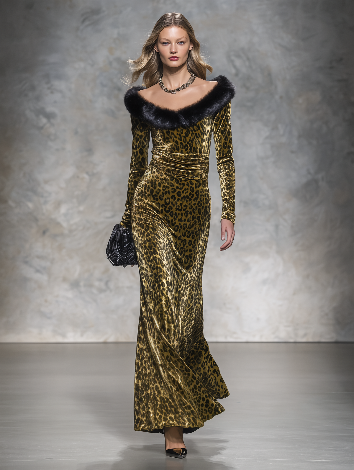 Judith-Clara | Women's Leopard-Print Velvet Maxi Dress