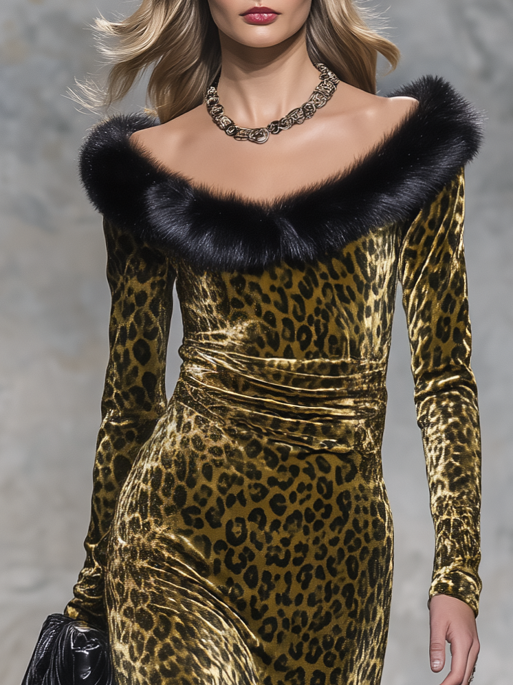Judith-Clara | Women's Leopard-Print Velvet Maxi Dress