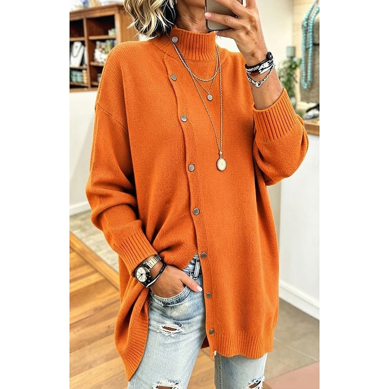Adele | Women's Longline Button Turtleneck Sweater