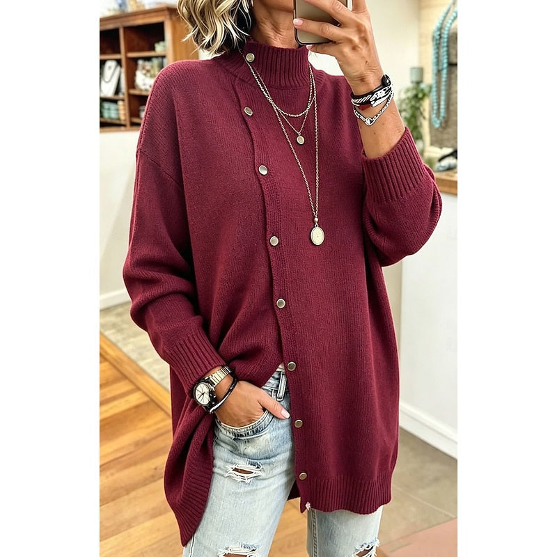 Adele | Women's Longline Button Turtleneck Sweater