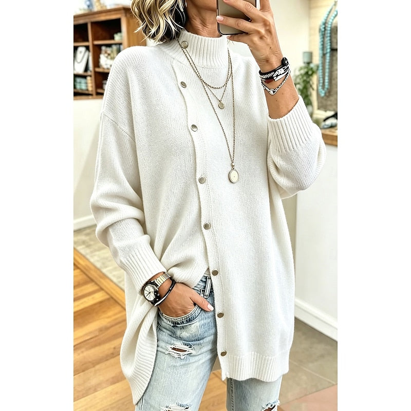 Adele | Women's Longline Button Turtleneck Sweater