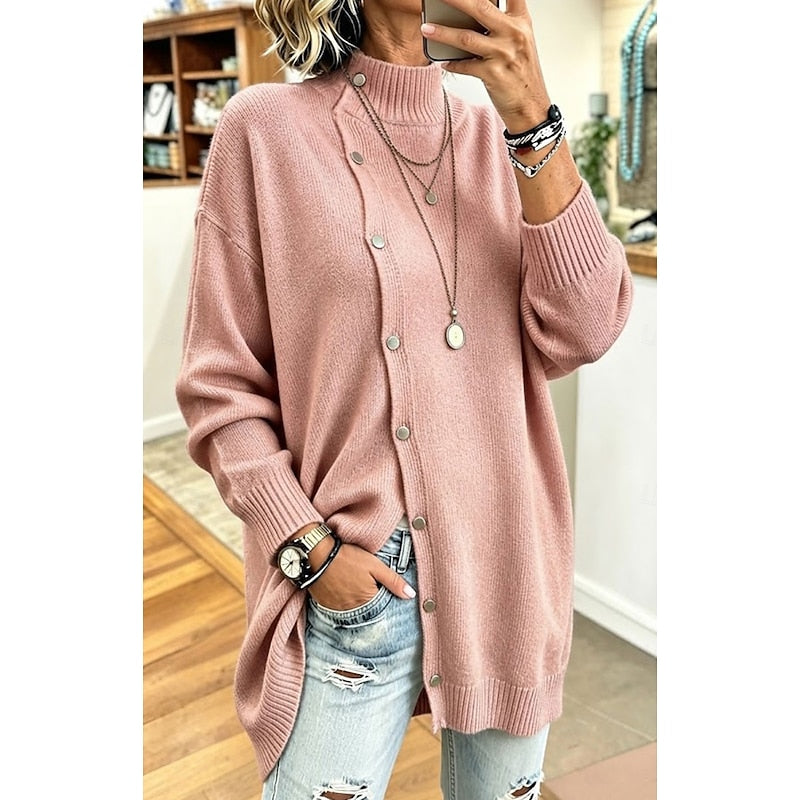 Adele | Women's Longline Button Turtleneck Sweater