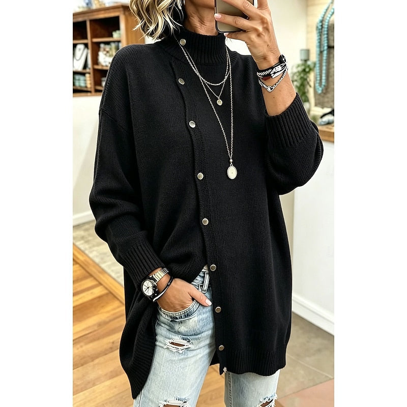 Adele | Women's Longline Button Turtleneck Sweater