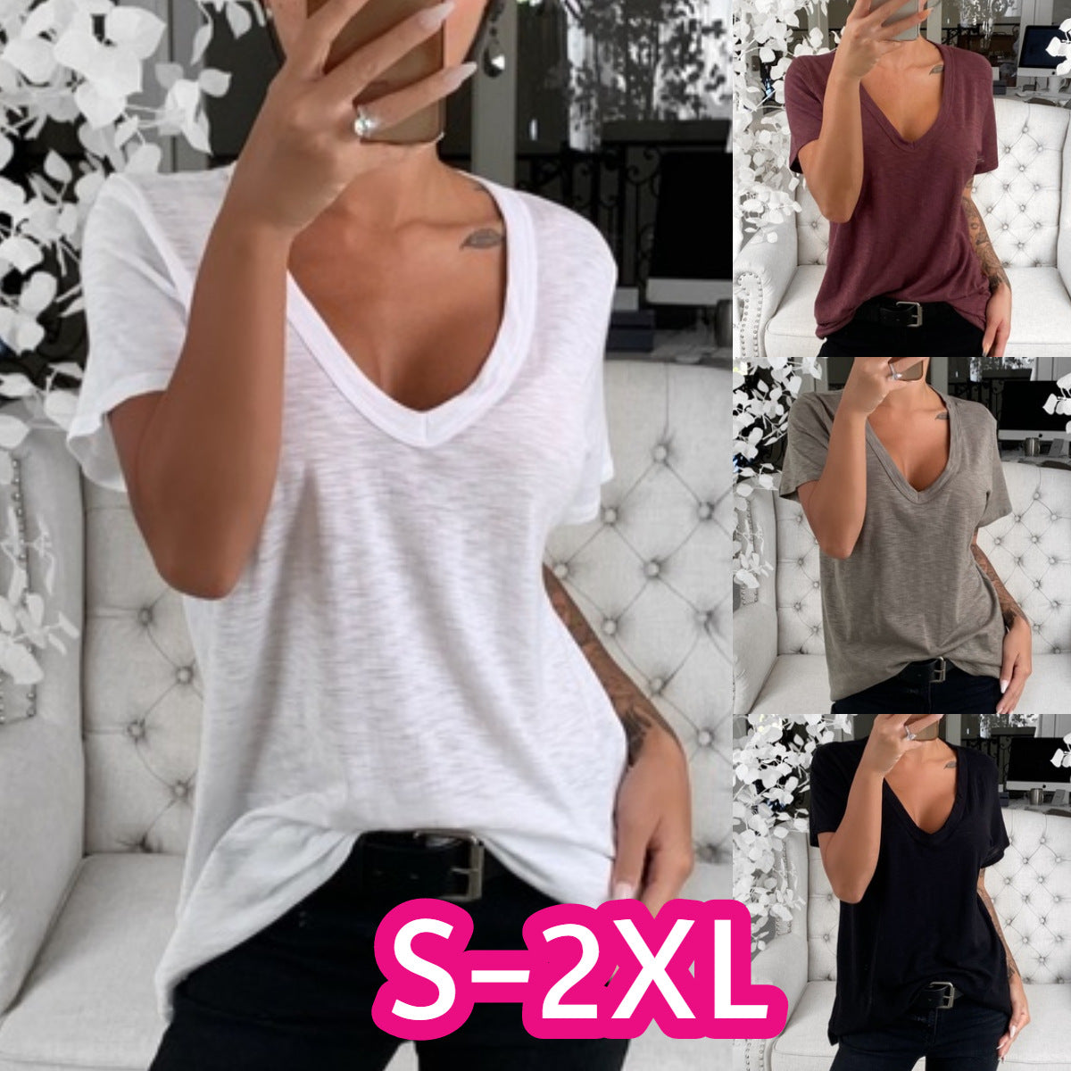 Alma-Delia | Women's Loose-Fit V-Neck Tee