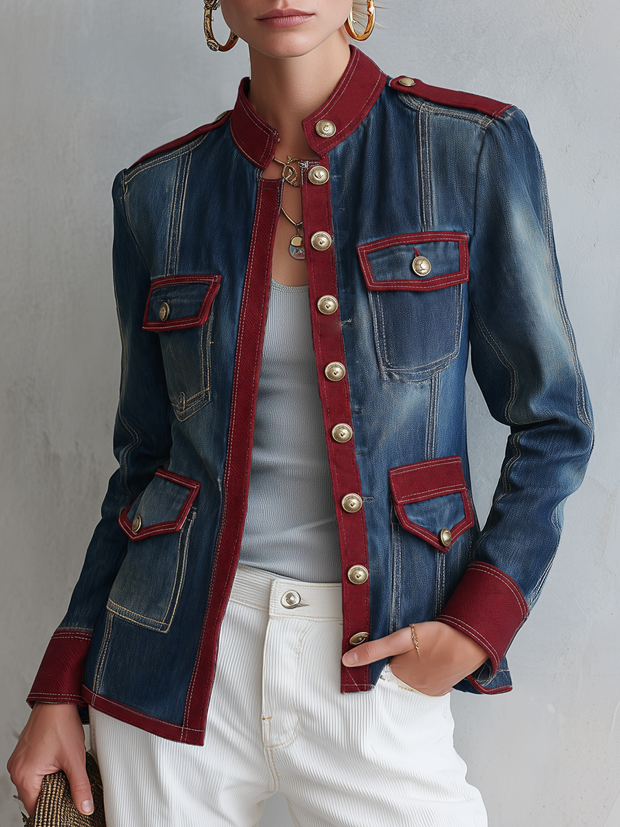 Henrietta-Magda | Women's Military-Trim Denim Jacket