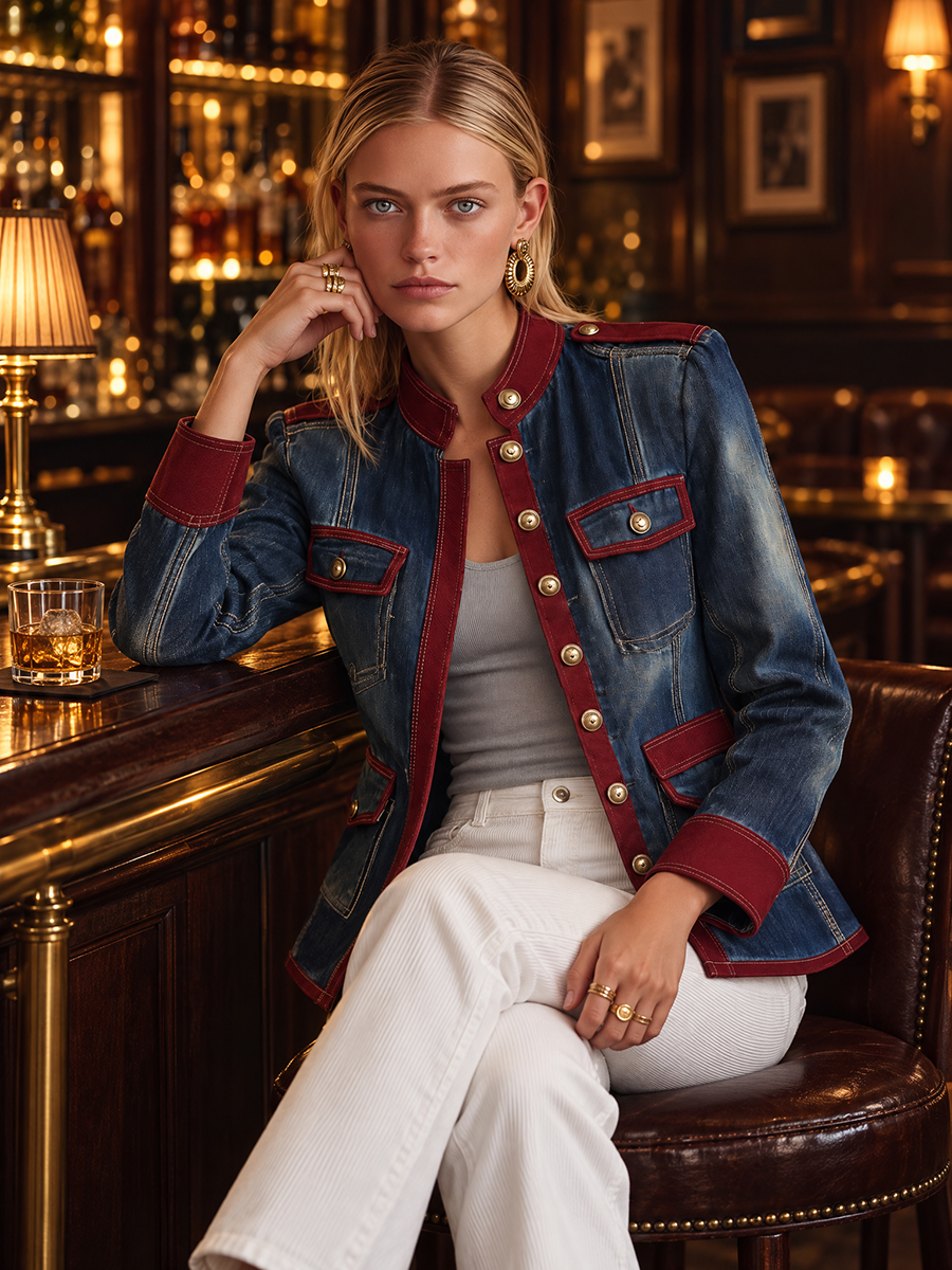 Henrietta-Magda | Women's Military-Trim Denim Jacket