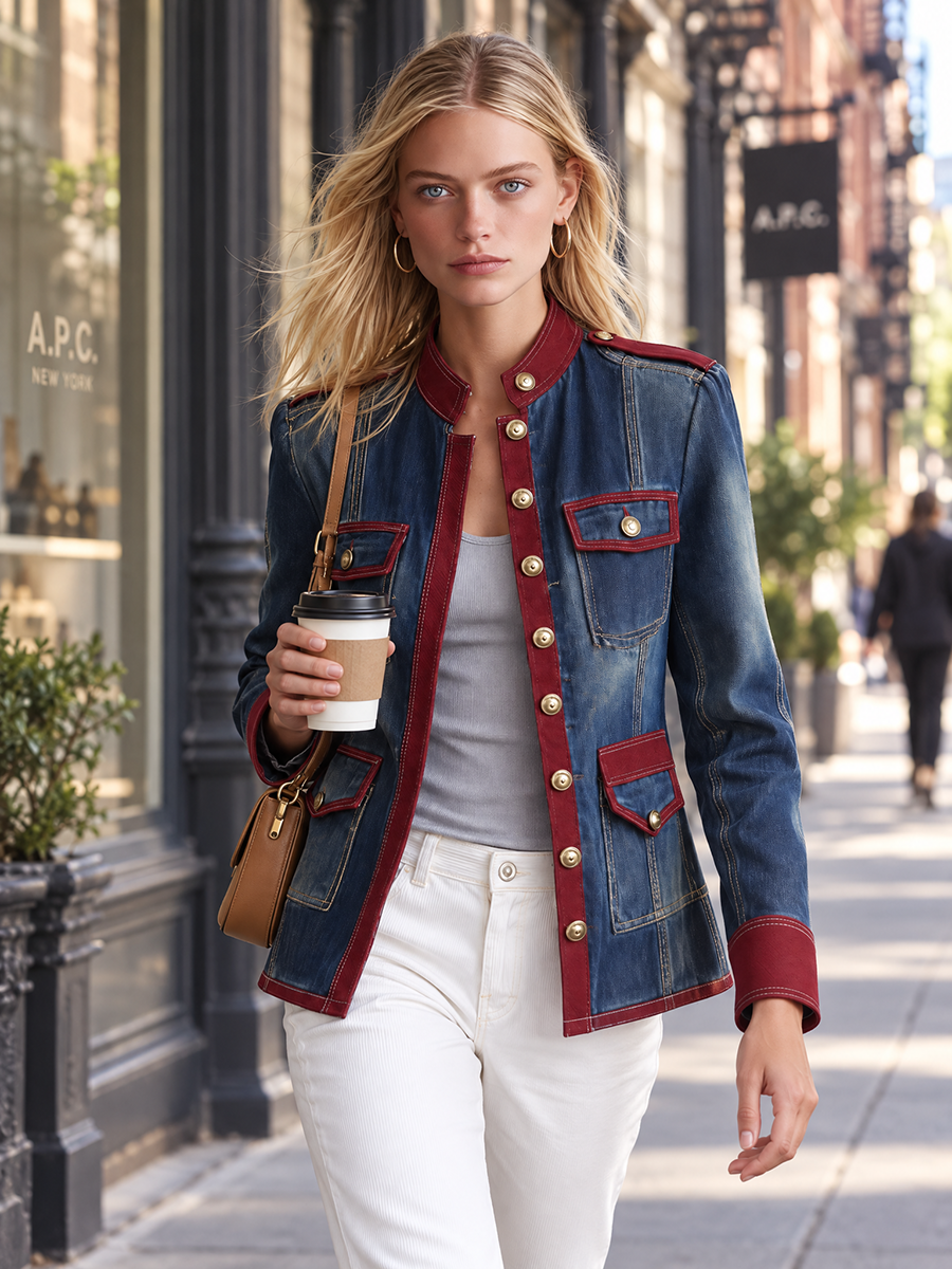Henrietta-Magda | Women's Military-Trim Denim Jacket