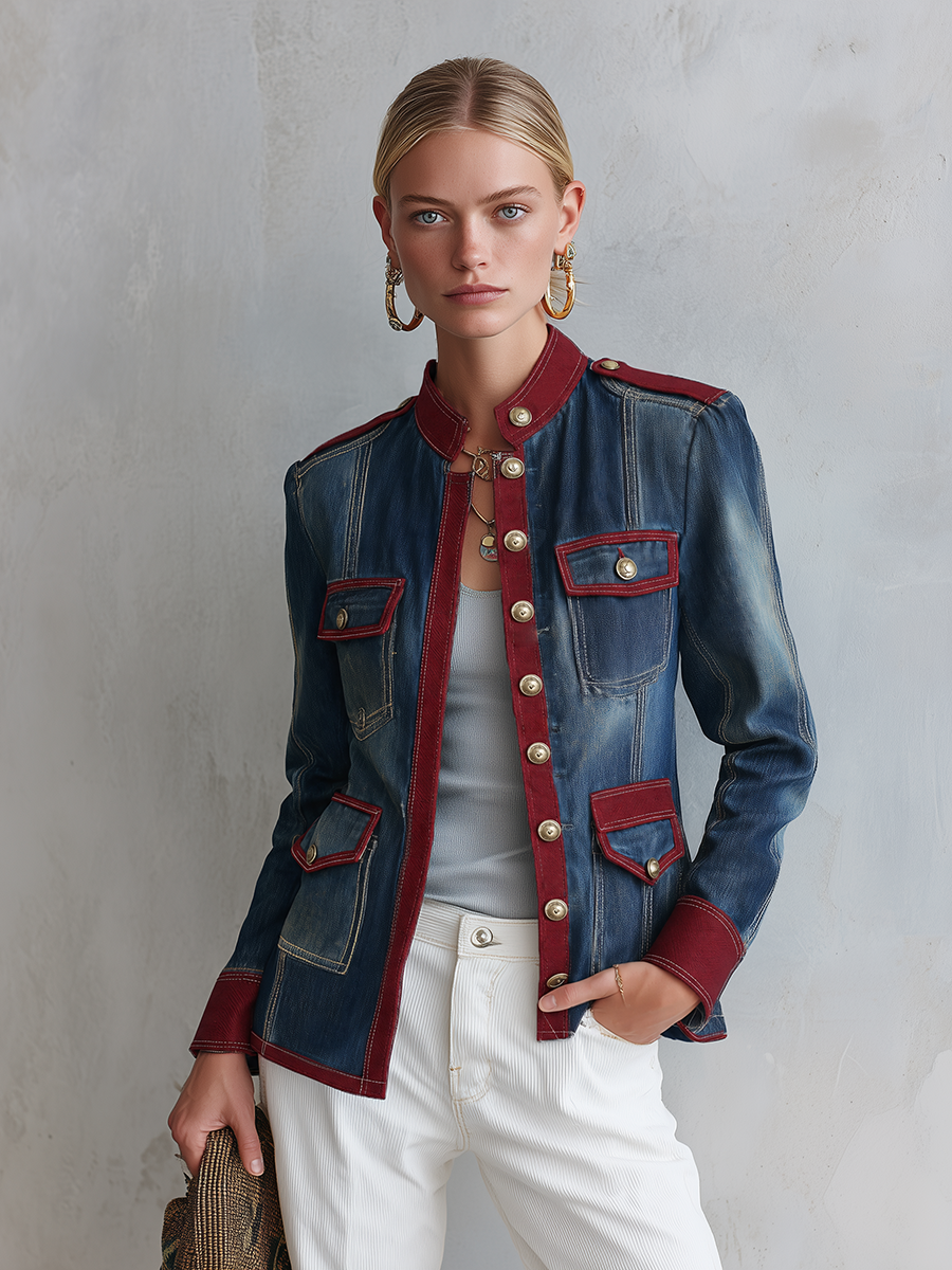 Henrietta-Magda | Women's Military-Trim Denim Jacket