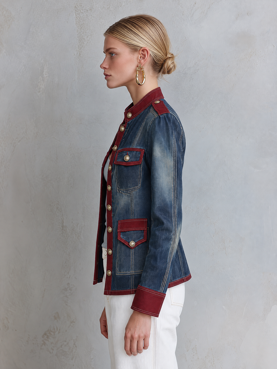 Henrietta-Magda | Women's Military-Trim Denim Jacket