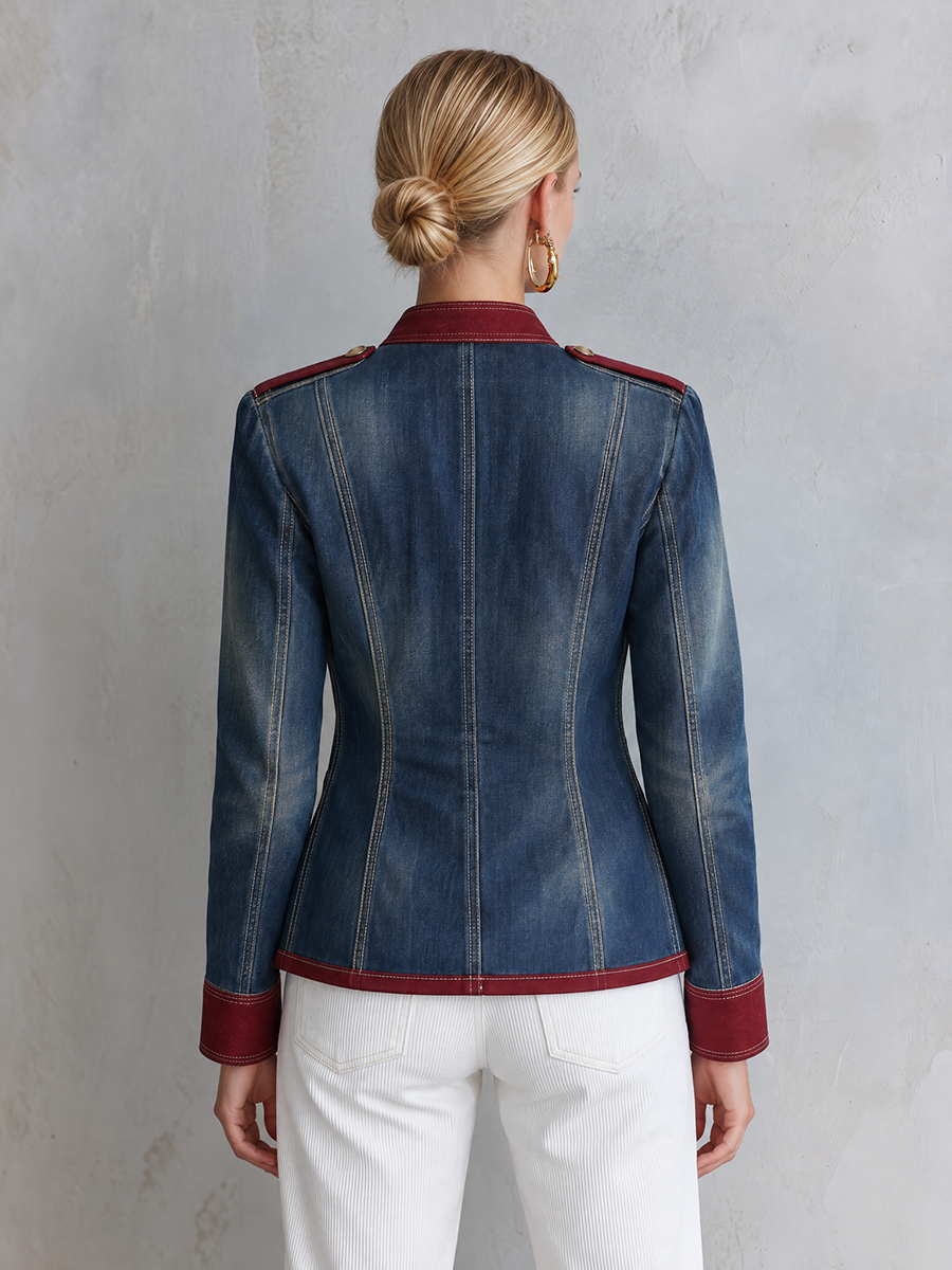 Henrietta-Magda | Women's Military-Trim Denim Jacket
