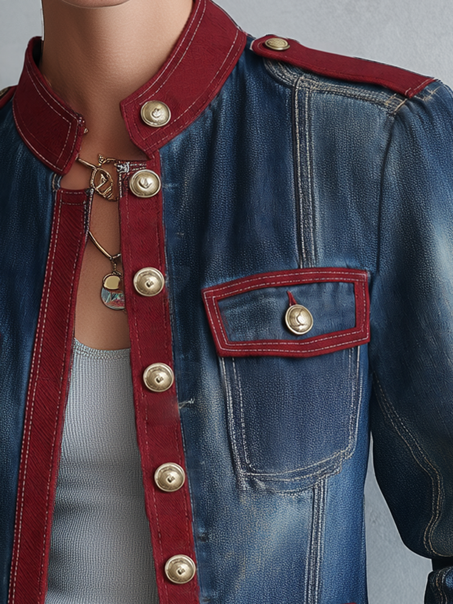 Henrietta-Magda | Women's Military-Trim Denim Jacket