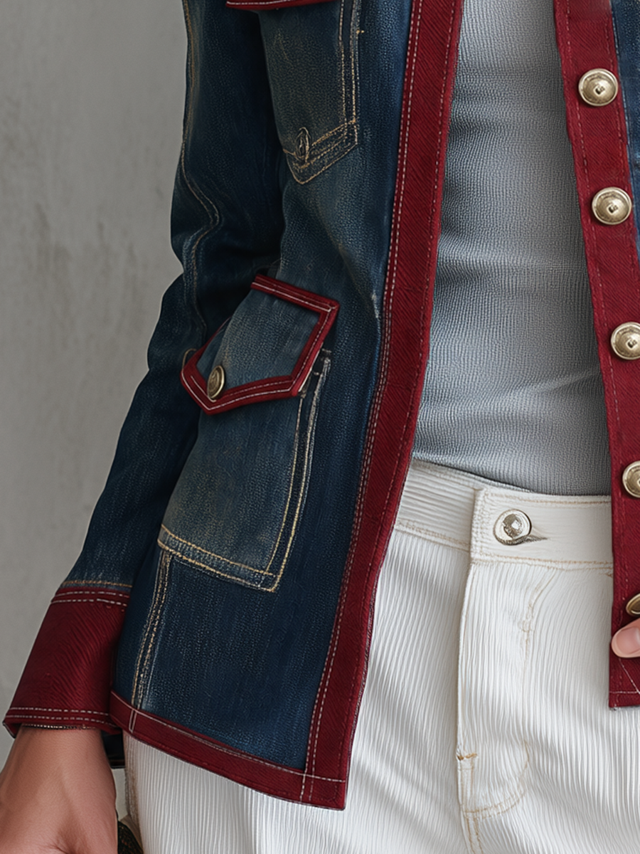 Henrietta-Magda | Women's Military-Trim Denim Jacket
