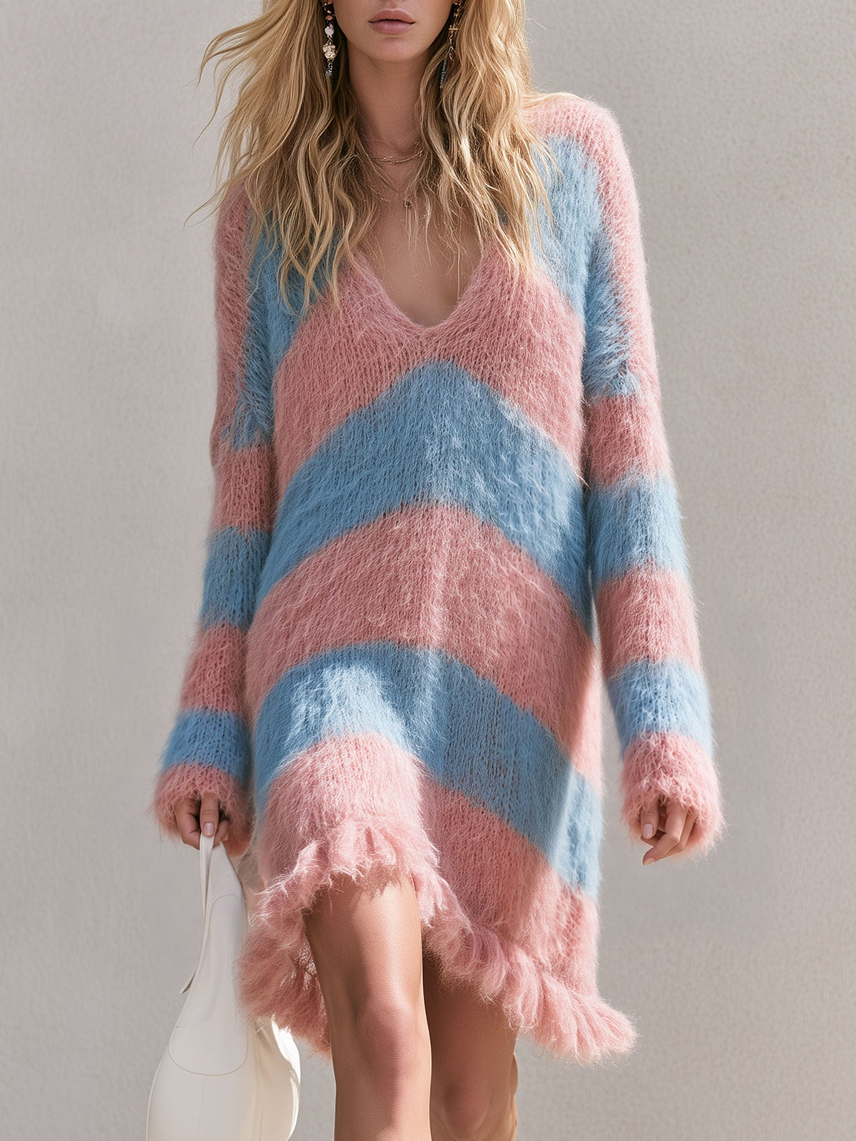 Paloma-Valerie | Women's Mohair Knit Striped Mini Dress