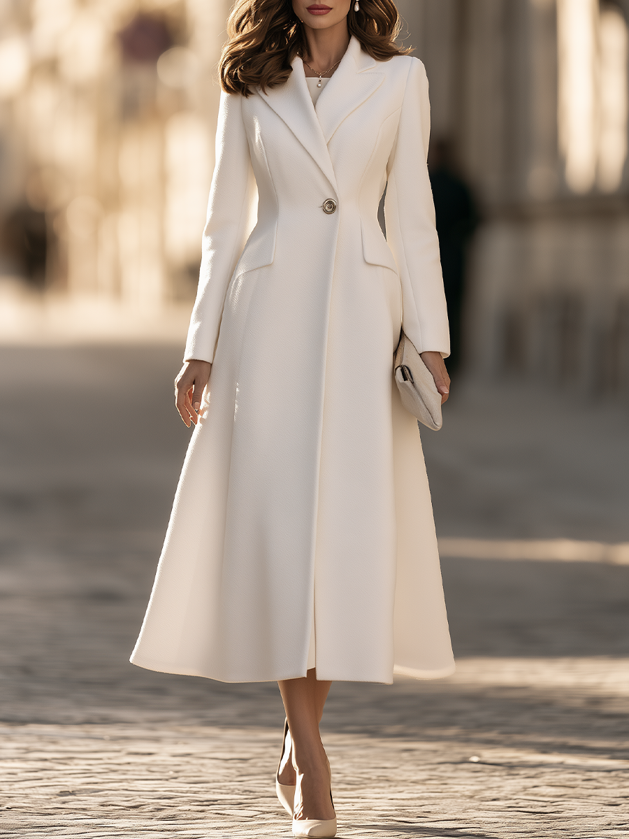 Erna | Women's Notched Lapel Fit-and-Flare Maxi Coat